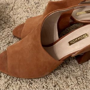 Copper suede strappy heels.